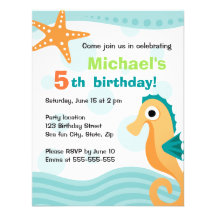 Cute and fun seahorse under the sea birthday personalized announcements