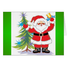 Cute and Happy Santa Claus Ringing a Bell Greeting Cards