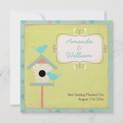 Cute And Shabby Birds And Birdhouse Wedding Custom Invitation by 