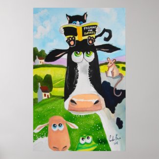 Cute animals painting Cow cat sheep frog print