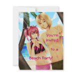 Cute anime couple beach party invitations