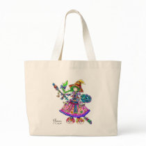 Cute Anime Witch Kawaii Halloween Magic Spell Tote Bags