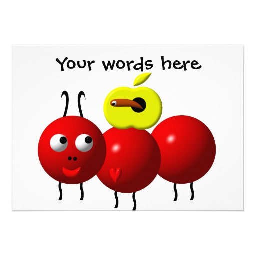 Cute ant with apple custom invite