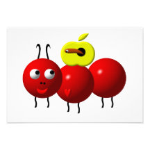 Cute ant with apple personalised invitation