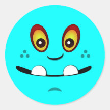 Cute Aqua Monster Face w/ an Underbite Round Stickers