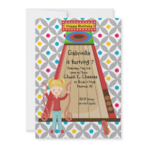 Cute Arcade Skee Ball Girls Birthday Invitation