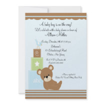 Cute Baby Bear Blocks Boy Baby Shower Announcement
