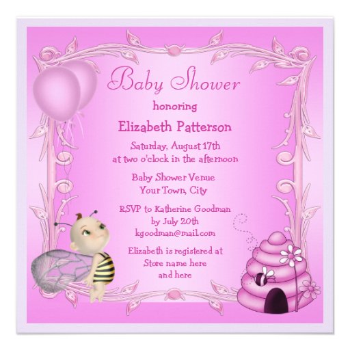Cute Baby Bee & Beehive Pink Baby Shower Invites