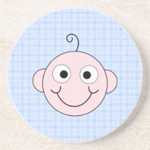 Cute Baby Boy. Blue Check Background. Drink Coaster