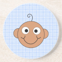 Cute Baby Boy. Blue Check Background. Drink Coaster