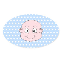 Cute Baby Boy, on blue polka dot pattern. Oval Stickers