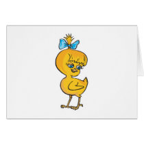 cute baby chick with bow greeting cards