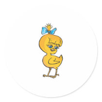 cute baby chick with bow round stickers