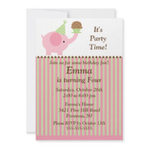 Cute Baby Elephant & Cupcake Birthday Invitation