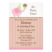 Cute Baby Elephant & Cupcake Birthday Invitation