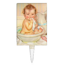 Cute Baby Having a Bath Cake Pick