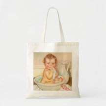 Cute Baby Having a Bath Canvas Bags