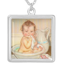 Cute Baby Having a Bath Necklace