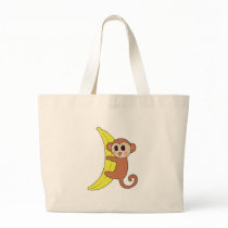 cute baby monkey on banana tote bag