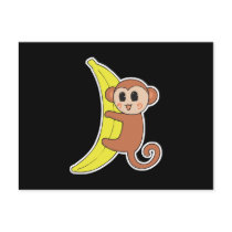 cute baby monkey on banana postcard