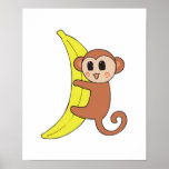 cute baby monkey on banana posters
