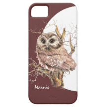 Cute Baby Owl, Moon,  Bird with Custom Name iPhone 5 Case
