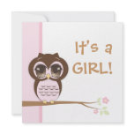 Cute Baby Owl Pink Girl Baby Shower Invitation