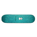 Cute baby panda turquoise glitter skate board deck