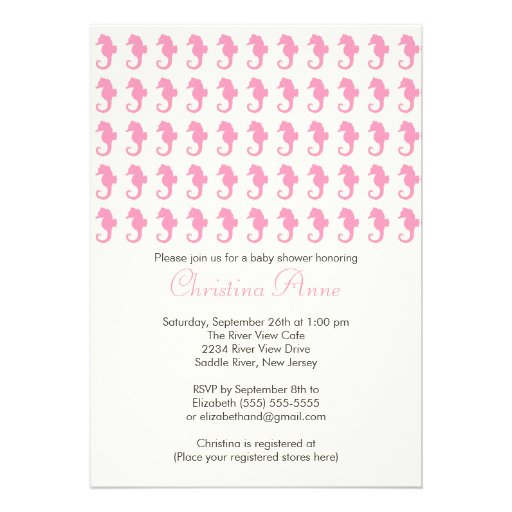 Cute Baby Seahorse Girl Baby Shower Invitations