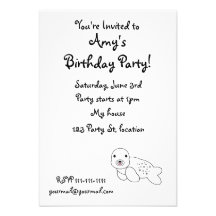 Cute baby seal pup personalised invitations