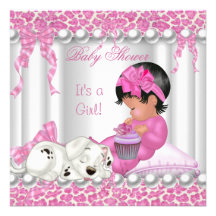 Cute Baby Shower Girl Pink Leopard cupcake Announcements