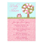 Cute baby shower pink owl tree party invitation