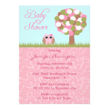 Cute baby shower pink owl tree party invitation