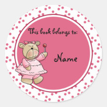 Cute baby teddy baer bookplate round sticker