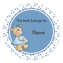 Cute baby teddy baer bookplate round sticker