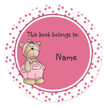 Cute baby teddy baer bookplate round stickers