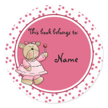 Cute baby teddy baer bookplate round sticker