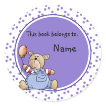 Cute baby teddy baer bookplate round stickers