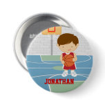 Cute basketball player red basketball jersey pinback buttons