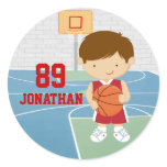 Cute basketball player red basketball jersey round sticker