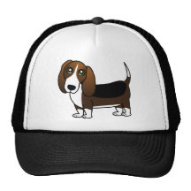 Cute Basset Hound Cartoon - Brown White and Black Trucker Hat