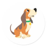 Cute Basset Hound,Png Round Sticker