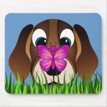 Cute Beagle Puppy Dog and Butterfly Mousepads