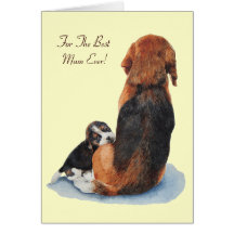 cute beagle puppy & mum dog versed greeting card