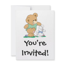 Cute Bear and Easter Bunny Personalised Invite