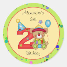 Cute Bear Birthday Party Sticker Age 2