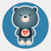 Cute Bear Blue Round Stickers