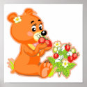 cute bear eating strawberries posters