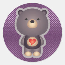 Cute Bear Purple Round Sticker