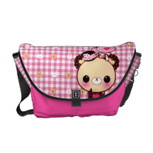 Cute bear with balloons on checked pink courier bag